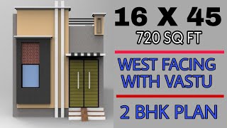 1645 house plan  West Facing  Vastu  720 sqft house plan  2BHK [upl. by Hoopes]