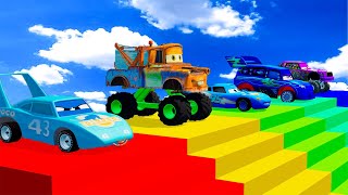 TRANSPORTING PIXAR CARS amp FRUITS WITH COLORED amp JOHN DEERE vs CLAAS vs TRACTORS  BeamNGdrive [upl. by Barbaraanne]