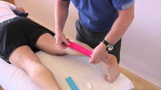 How to treat a Calf strain GastrocnemiusSoleus using Kinesiology Tape [upl. by Anivlis825]