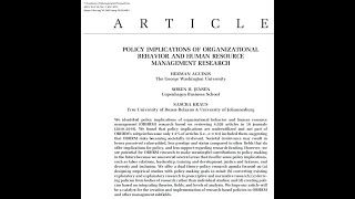 Policy Implications of Organizational Behavior and Human Resource Management Research [upl. by Arten]