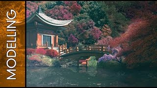 3D Studio Max  Speed modeling  Japanese temple  Timelapse [upl. by Emirej]