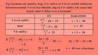 Elsőfokú egyenlettel megoldható életkoros feladatok [upl. by Sualokcin]