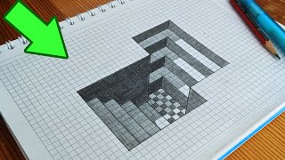 Como dibujar un hoyo 3D con escalera  Ilusión óptica dibujo fácil [upl. by Ellata]