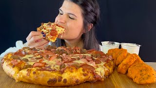 DOMINOS MEATLOVERS PIZZA amp SPICY CHICKEN NUGGETS  MUKBANG  ASMR  EATING SOUNDS [upl. by Cooperstein590]