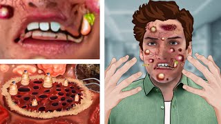 ASMR Removes Parasitic Dog Mites amp Large Pustules on the face  Deep Cleaning Animation [upl. by Grannie565]