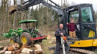 Using the mini excavator to help do firewood [upl. by Aley926]