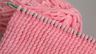 The EASIEST amp BEST Crochet Stitch for Chenille Yarn Baby Blanket  Tunisian Crochet Velvet Blanket [upl. by Kovacs]