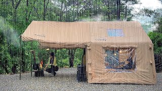 SOLO CAMPING IN THE RAIN 🌟 connecting an inflatable tent and tarp ☔ Perfect camping full setup [upl. by Eresed762]