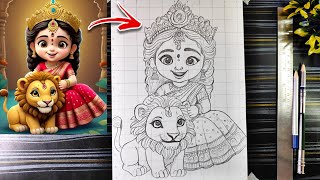 Cute Maa Durga Drawing Outline How To Draw Maa Durga Durga Thakur Drawing Full Figure [upl. by Uba]