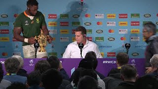 Erasmus amp Kolisi speak after winning Rugby World Cup 2019 [upl. by Kolodgie]