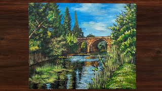 How to paint a river landscape  Acrylic paint [upl. by Anoyek204]