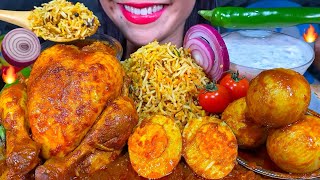 ASMR SPICY CHICKEN BIRYANI WHOLE CHICKEN CURRY EGG CURRY RAITA MASSIVE Eating Sounds [upl. by Fleming451]