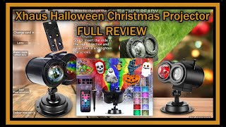 Xhaus Halloween Christmas Projector Lights 2in1 Outdoor 16 Slides 10 Colors FULL REVIEW [upl. by Rabkin229]