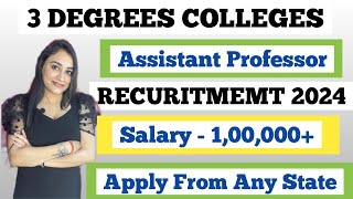 Assistant Professor Vacancy 2024  Degree College job  Permanent Job [upl. by Corilla]