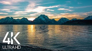 Snowy Mountains at Sunset  8 Hours of Lake Lapping Water Wave Sounds  4K Nature Soundscape [upl. by Whiffen]