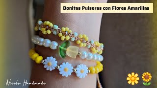 Aprende a Realizar estas 3 pulseras con Flores Amarillas 🌼🌻 [upl. by Tobey]