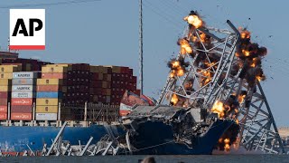 WATCH Controlled demolition at Baltimore bridge collapse site [upl. by Moscow326]