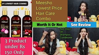 Meesho Lowest Price Red Onion Black seed Hair Care Combo Review Oil Shampoo amp Conditioner Review [upl. by Amie]