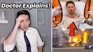 Doctor Reacts to Romain Grosjean Escaping NearDeath F1 Crash amp Explains Burn Injuries [upl. by Stacee972]