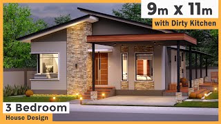 Stunning 9 by 11 meters 25 x 36 ft 3 Bedroom Bungalow House Design dirty kitchen 94 sqm1011sq ft [upl. by Lisha]