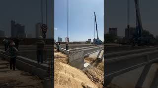 2 Mobile cranes lift precast girder beam [upl. by Kciredes479]