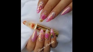 Gel encapsulated dry flowers and glitter nails Kailijumei colour changing Lipstick nail art [upl. by Calvina]