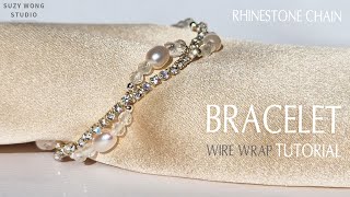 Rhinestone Chain Wire Wrap Bracelet Tutorial Easy Bracelet DIY Bangle DIY Jewelry How to make [upl. by Mirabel15]