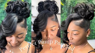 Pin Curl Pin Up Ponytail with layered Quickweave Side bang  Look amp Learn How to achieve this look [upl. by Eeima609]