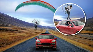 Can a Paramotor land on a moving car [upl. by Gardel]