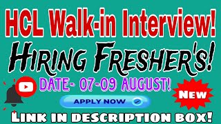 HCL Walkin Interview Drive 2024 Hiring for Freshers Register Now [upl. by Junieta613]