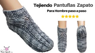 ✔ Tejidos a Palitos 🌈 Aprende a Tejer Pantuflas y Babuchas para Hombre a Dos Agujas Clásicas [upl. by Sitruc]