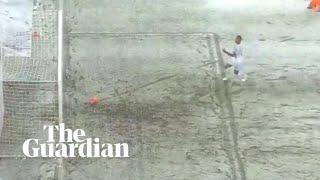 Hannover denied certain goal as ball gets stuck in snow on goal line [upl. by Rorry231]