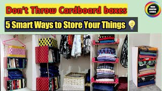 5 Space Saving Closet Organizer ideas from waste Cardboard boxes 5 DIY Wardrobe Organization Ideas [upl. by Goodwin]