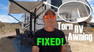 Torn RV Awning Fabric Repair  Quick Easy amp Inexpensive [upl. by Assirolc]