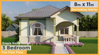 8 x 11 meters 26 by 36 ft 3 Bedroom Simple Bungalow House Design  85 Square meters 915 sq ft [upl. by Idyak]