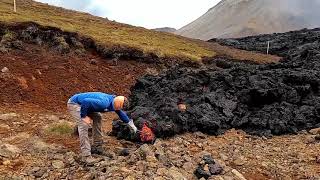 Chasing Lava in Iceland Geologist samplescollects lava at erupting Fagradalsfjall volcano Iceland [upl. by Heydon]