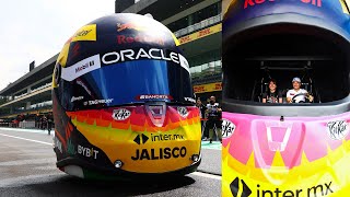 Giant FanDesigned Checo Perez Helmet Drives Around Mexico City 🇲🇽 [upl. by Haslam54]