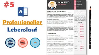 Professioneller Lebenslauf  Moderner Lebenslauf  Lebenslauf selbst in MS Word erstellen  Nr 5 [upl. by Mota]