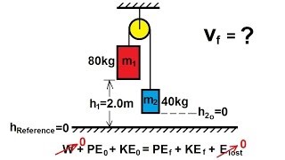 Physics 8 Work Energy and Power 26 of 37 A pulley with two weights [upl. by Cordy429]