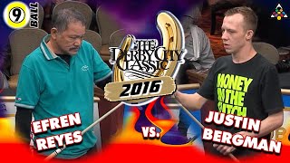 EFREN REYES vs JUSTIN BERGMAN  2016 Derby City Classic 9Ball [upl. by Gambrill734]