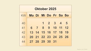 Kalender Oktober 2025 [upl. by Viccora239]