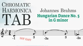 Hungarian Dance No 5 in G Minor  Chromatic Harmonica Score amp Tab No 38  Playalong [upl. by Lipp]