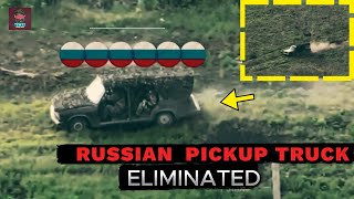 Ukrainian Forces Drone Wiped Out Russian SQUAD Pickup Truck After Hit By Mine Stunning War Footage [upl. by Purvis]