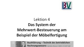 Mehrwertsteuer  Umsatzsteuer Vorsteuer Zahllast Beispiel Möbelfertigung FB L04 T02 [upl. by Yager368]