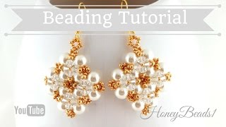 Easy beaded earrings Pearl earrings Winterglow Earrings Beading Tutorial by HoneyBeads1 [upl. by Ahsenav]