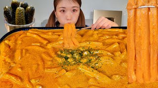 ASMR 꾸덕한 신전 로제 분모자 떡볶이😁 리얼먹방  Rose tteokbokki MUKBANG [upl. by Betty]