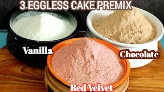 How to make cake premix at home 2021 3 Eggless Cake Premix VanillaChocolateRedVelvet Cake Premix [upl. by Cordie899]