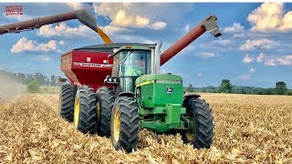 John Deere 4955 Tractor on Corn Harvest Grain Cart Duty [upl. by Ttehr]