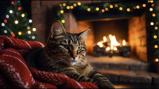 Sleep in Cozy Winter Ambience  Relaxing Purring Cat with Crackling Fire Sounds  Stress Relief [upl. by Stearns]