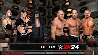 WWE 2K24 ROCKCENATAKER VS LESNERRANDYampGOLDBERG [upl. by Nomde616]